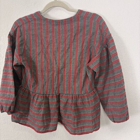 Madewell Grey with Red Striped V Neck 3/4 Sleeve V Neck Blouse Top Size Small - Picture 8 of 10